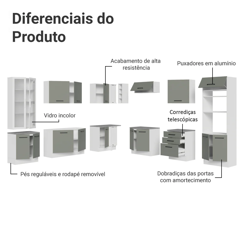 Armário de Cozinha Completa 549cm Branco/Cinza Agata Madesa 01 - Image 4