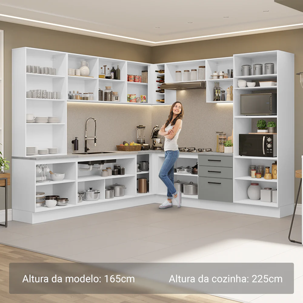 Armário de Cozinha Completa 549cm Branco/Cinza Agata Madesa 01 - Image 5