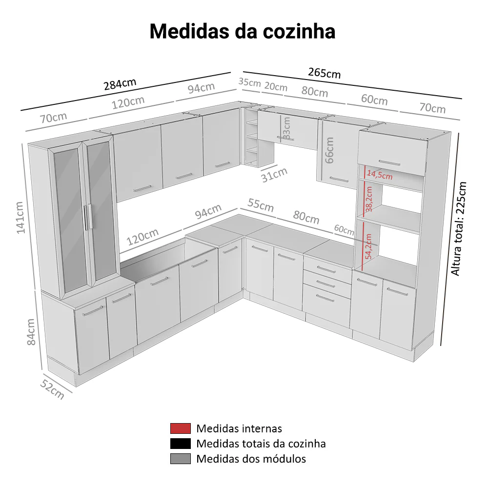 Armário de Cozinha Completa 549cm Branco/Crema Agata Madesa 01 - Image 3