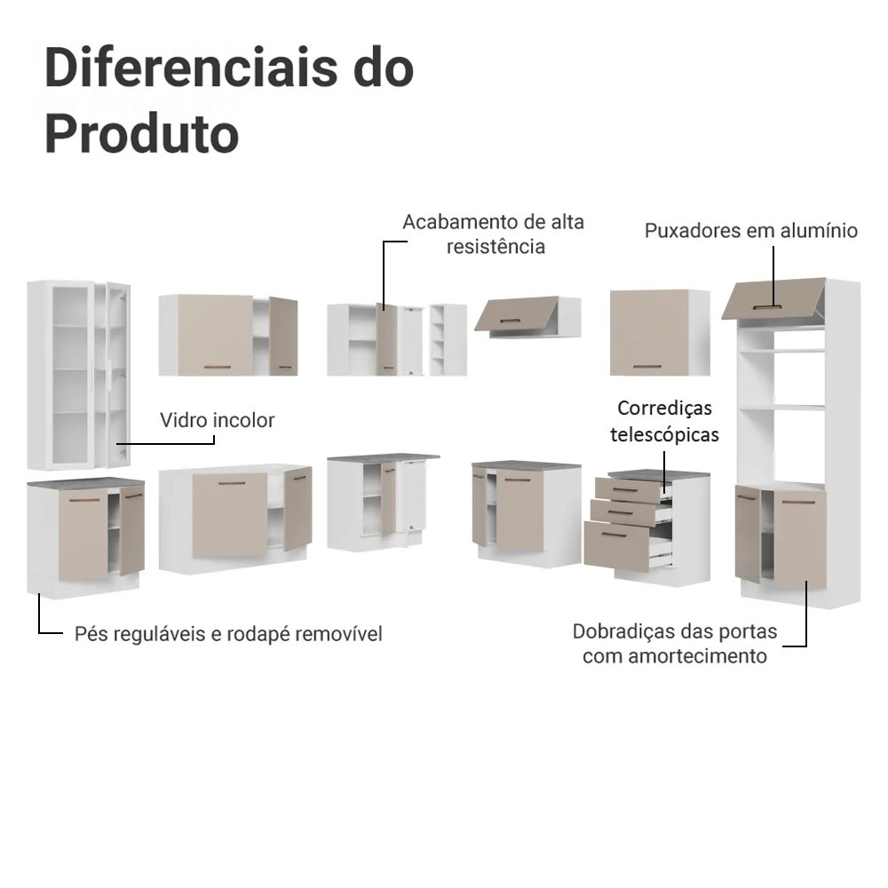 Armário de Cozinha Completa 549cm Branco/Crema Agata Madesa 01 - Image 4