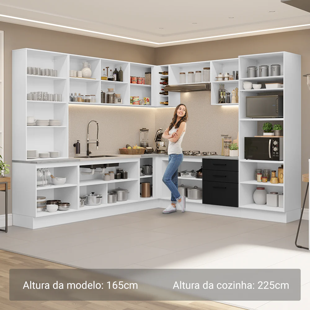 Armário de Cozinha Completa 549cm Branco/Preto Agata Madesa 01 - Image 5