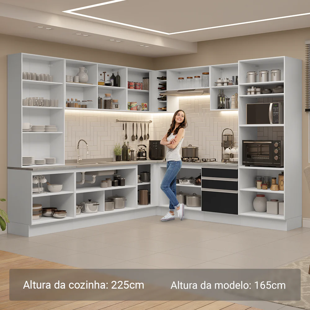 Armário de Cozinha Completa 549cm Branco/Preto Glamy Madesa 01 - Image 5