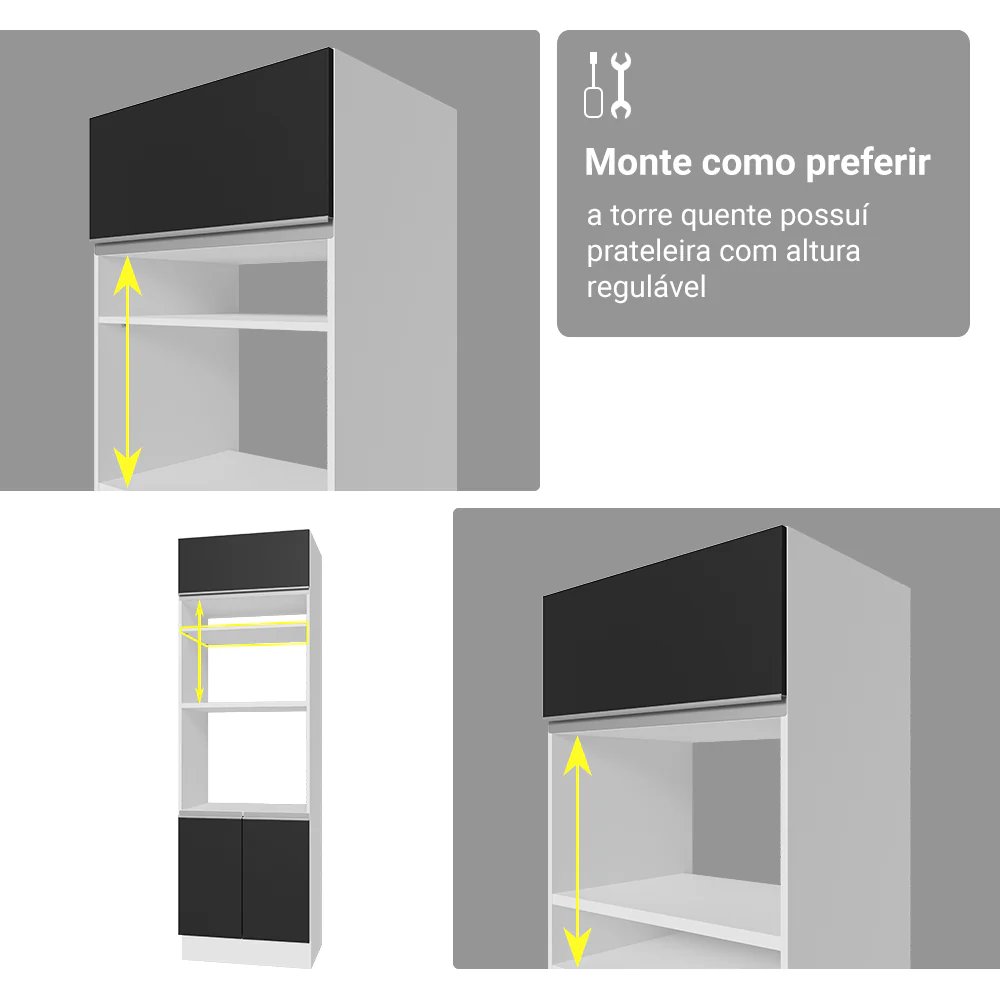 Armário de Cozinha Completa 549cm Branco/Preto Glamy Madesa 01 - Image 9
