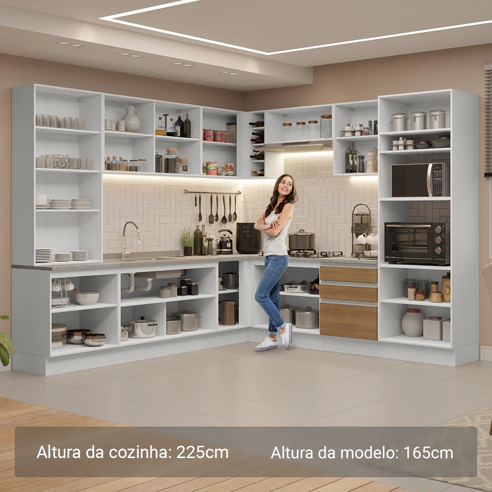 Armário de Cozinha Completa 549cm Branco/Rustic Glamy Madesa 01 - Image 5