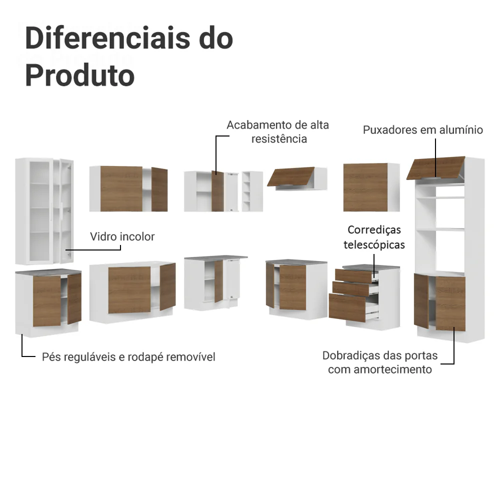 Armário de Cozinha Completa 549cm Branco/Rustic Stella Madesa 01 - Image 4