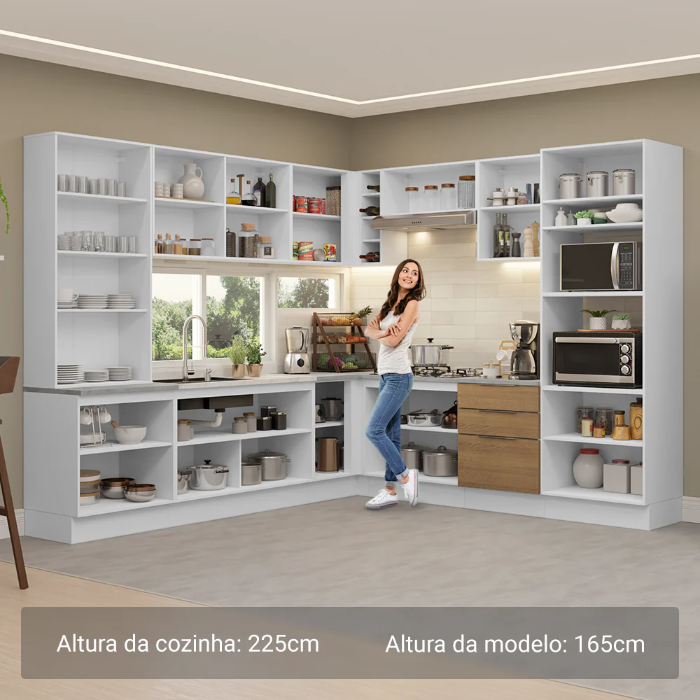 Armário de Cozinha Completa 549cm Branco/Rustic Stella Madesa 01 - Image 5