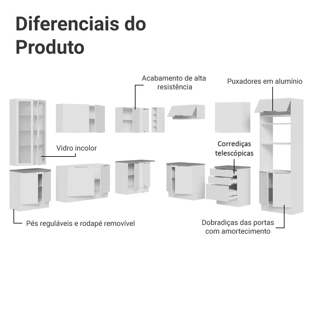 Armário de Cozinha Completa 549cm Branco Stella Madesa 01 - Image 4