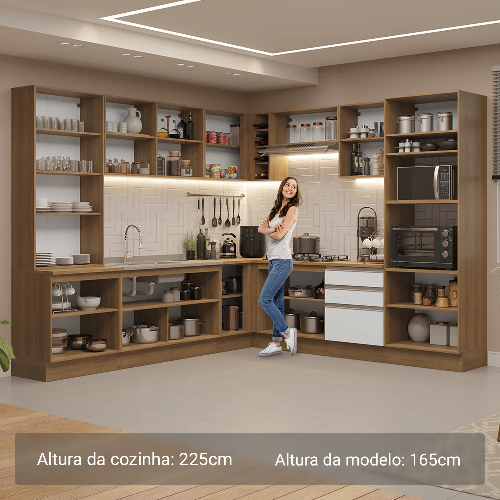 Armário de Cozinha Completa 549cm Rustic/Branco Glamy Madesa 01 - Image 5