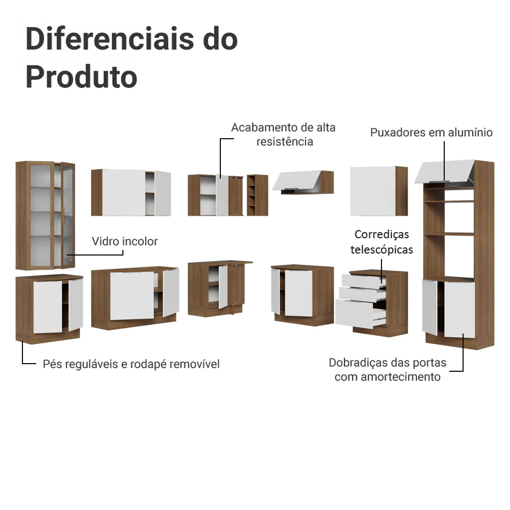 Armário de Cozinha Completa 549cm Rustic/Branco Stella Madesa 01 - Image 4