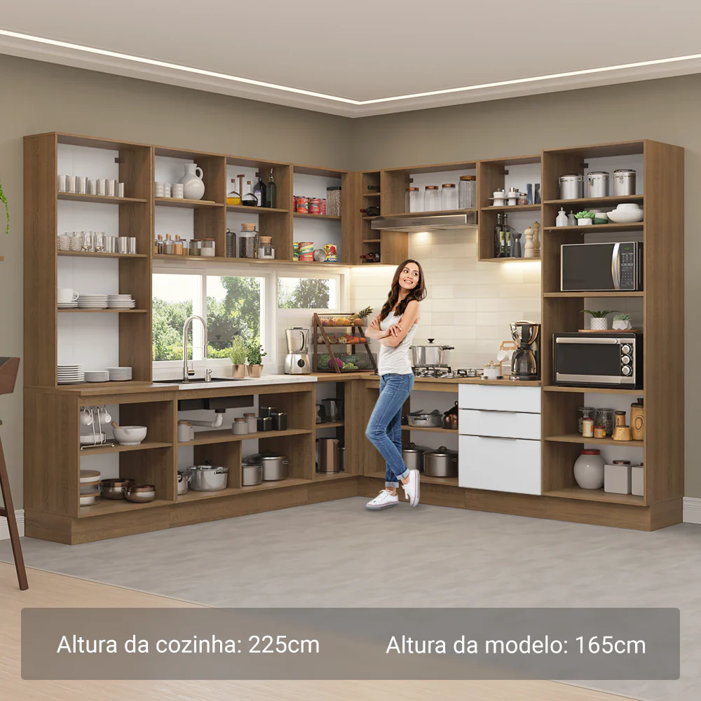 Armário de Cozinha Completa 549cm Rustic/Branco Stella Madesa 01 - Image 5