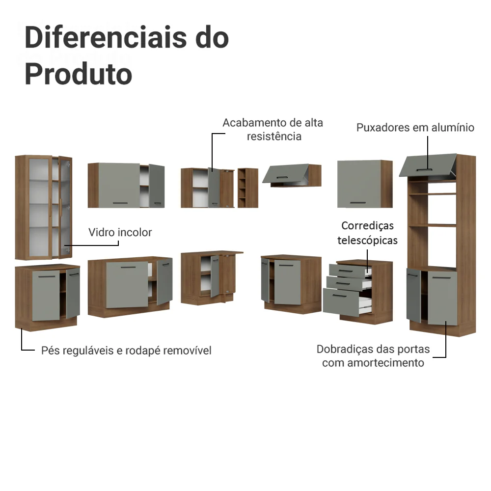Armário de Cozinha Completa 549cm Rustic/Cinza Agata Madesa 01 - Image 4