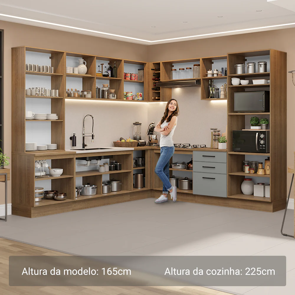 Armário de Cozinha Completa 549cm Rustic/Cinza Agata Madesa 01 - Image 5