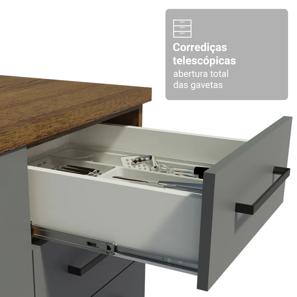 Armário de Cozinha Completa 549cm Rustic/Cinza Agata Madesa 01 - Image 7