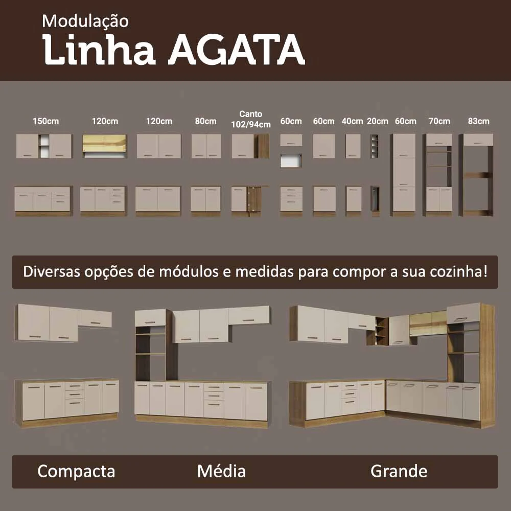 Armário de Cozinha Completa 549cm Rustic/Crema Agata Madesa 01 - Image 11