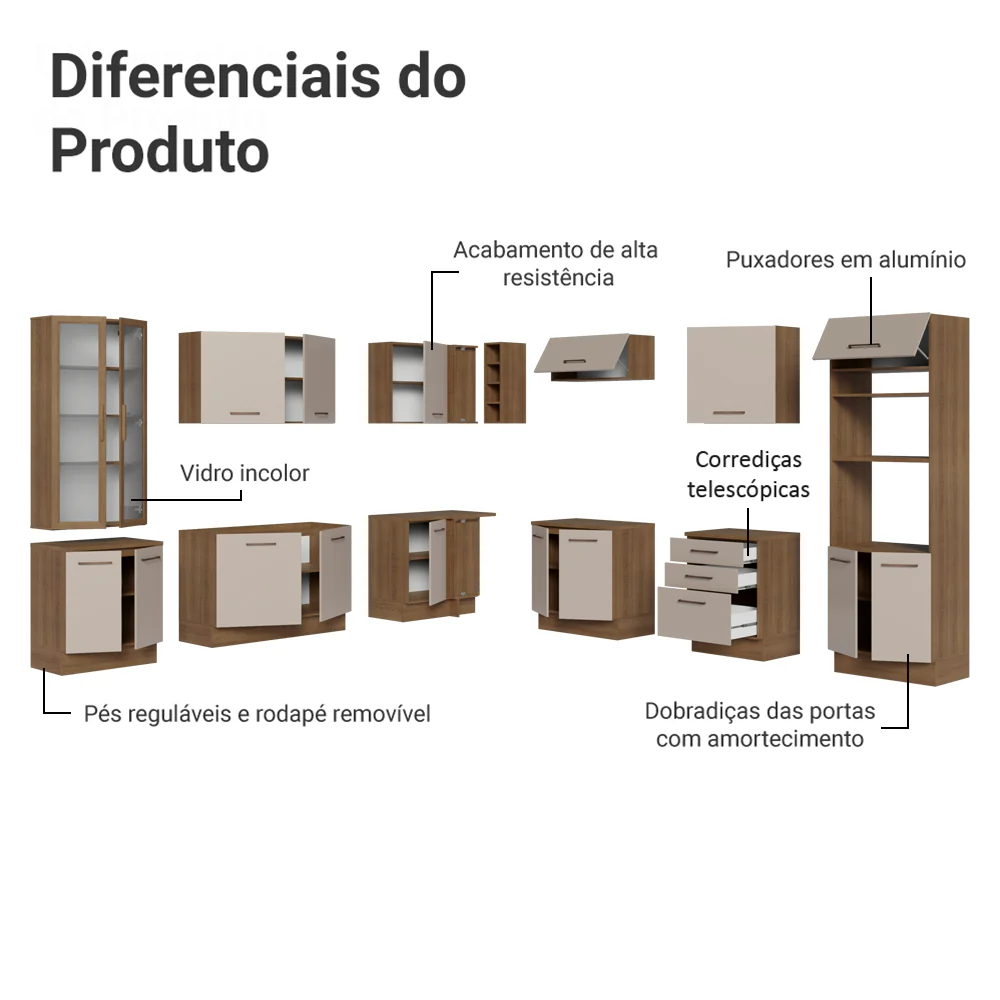 Armário de Cozinha Completa 549cm Rustic/Crema Agata Madesa 01 - Image 4