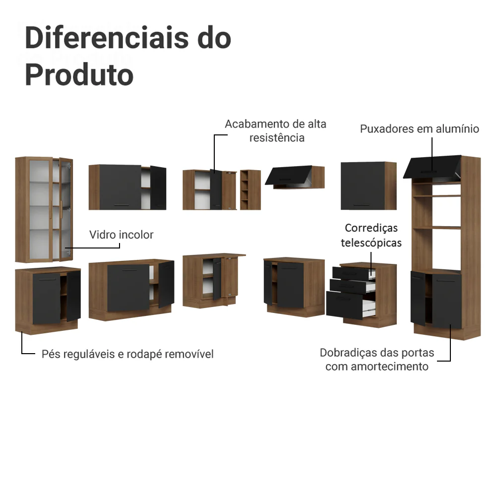 Armário de Cozinha Completa 549cm Rustic/Preto Agata Madesa 01 - Image 4