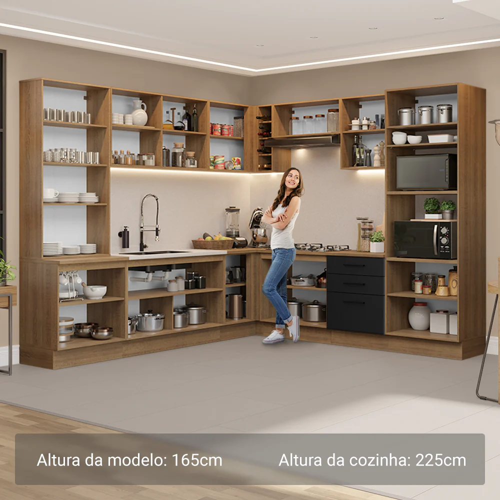 Armário de Cozinha Completa 549cm Rustic/Preto Agata Madesa 01 - Image 5