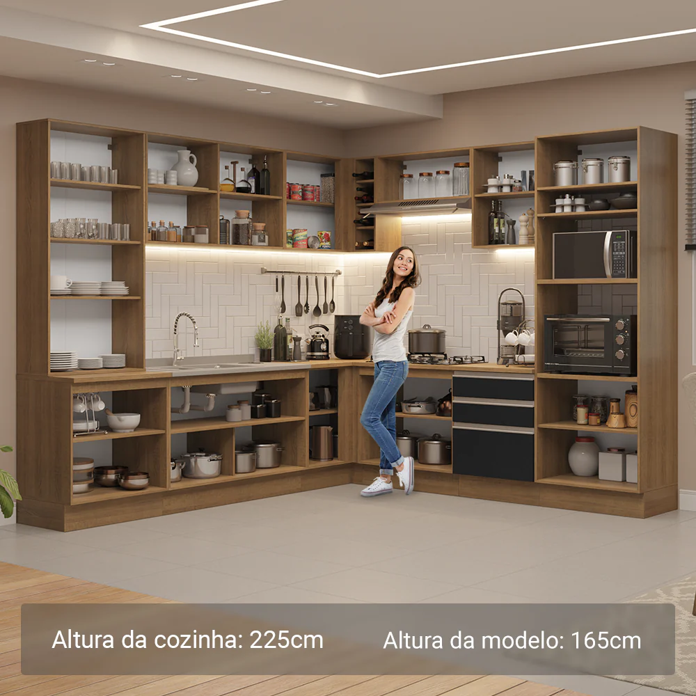 Armário de Cozinha Completa 549cm Rustic/Preto Glamy Madesa 01 - Image 5