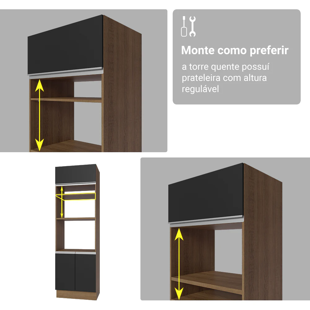 Armário de Cozinha Completa 549cm Rustic/Preto Glamy Madesa 01 - Image 9