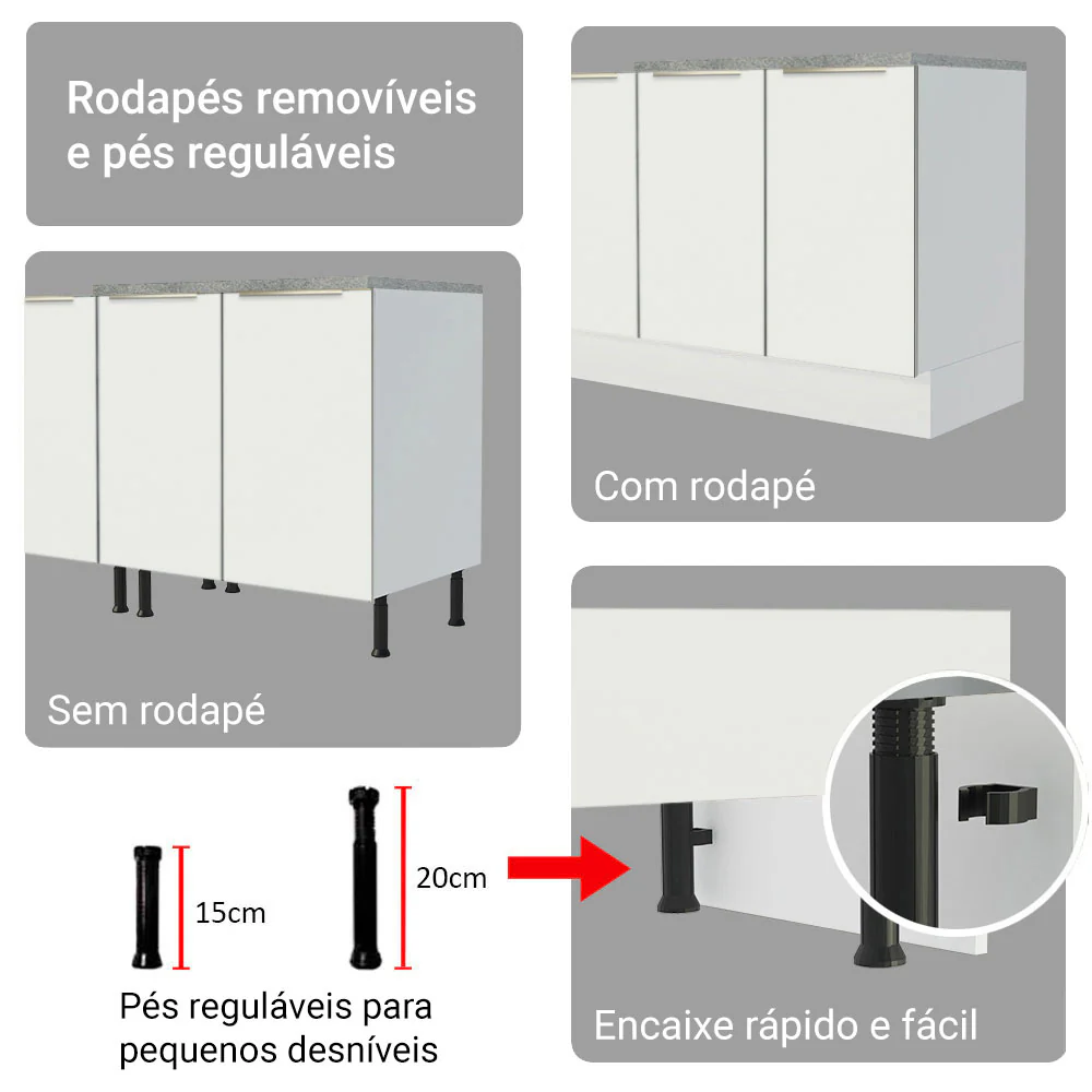 Armário de Cozinha Completa 566 x 60 cm Banco Veludo Lux Madesa 01 - Image 10