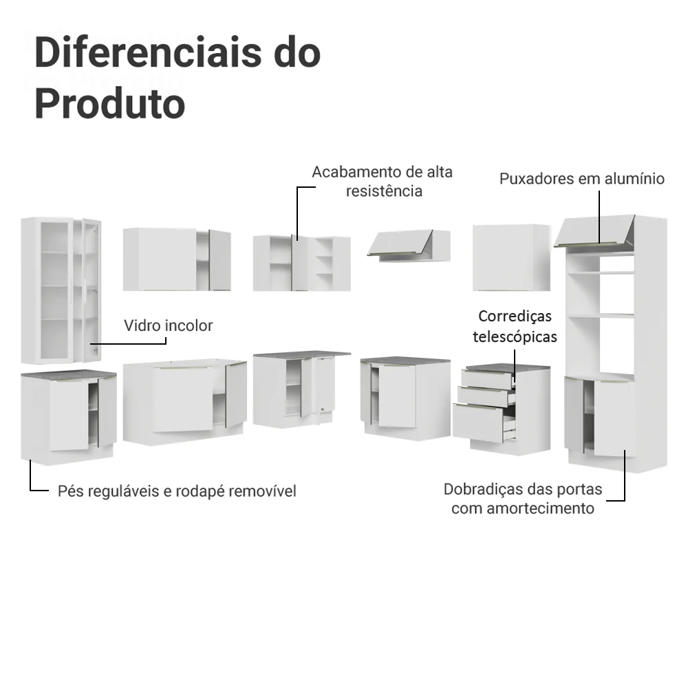 Armário de Cozinha Completa 566 x 60 cm Banco Veludo Lux Madesa 01 - Image 4