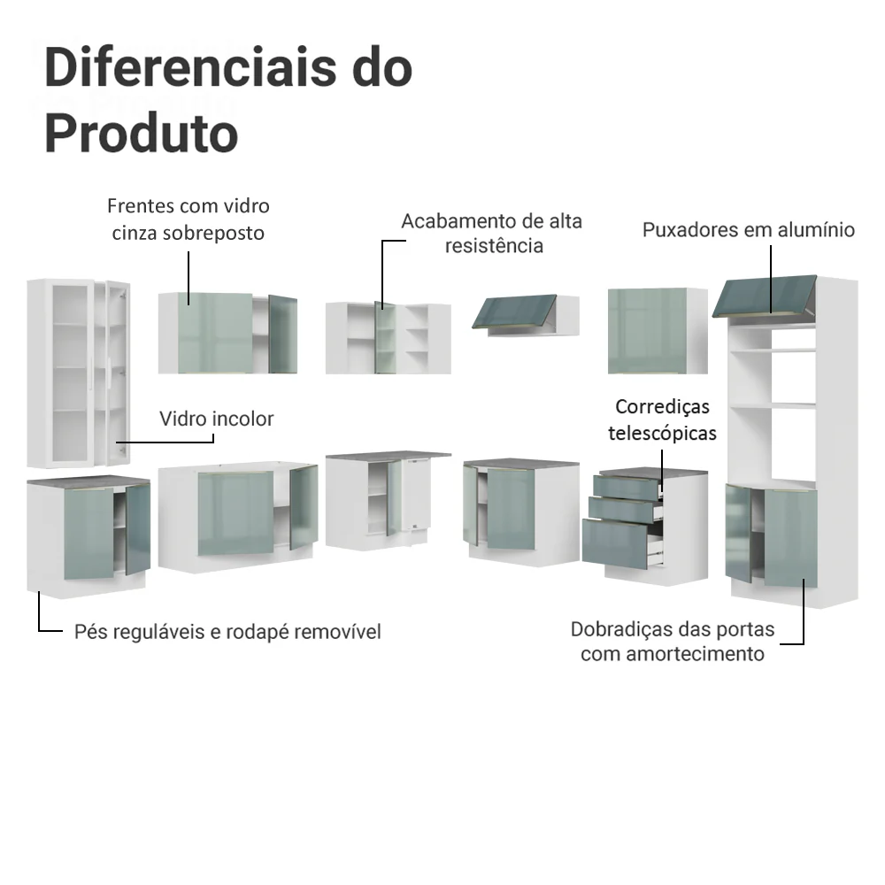 Armário de Cozinha Completa 566 x 60 cm Branco/Cinza Lux Madesa 01 - Image 4