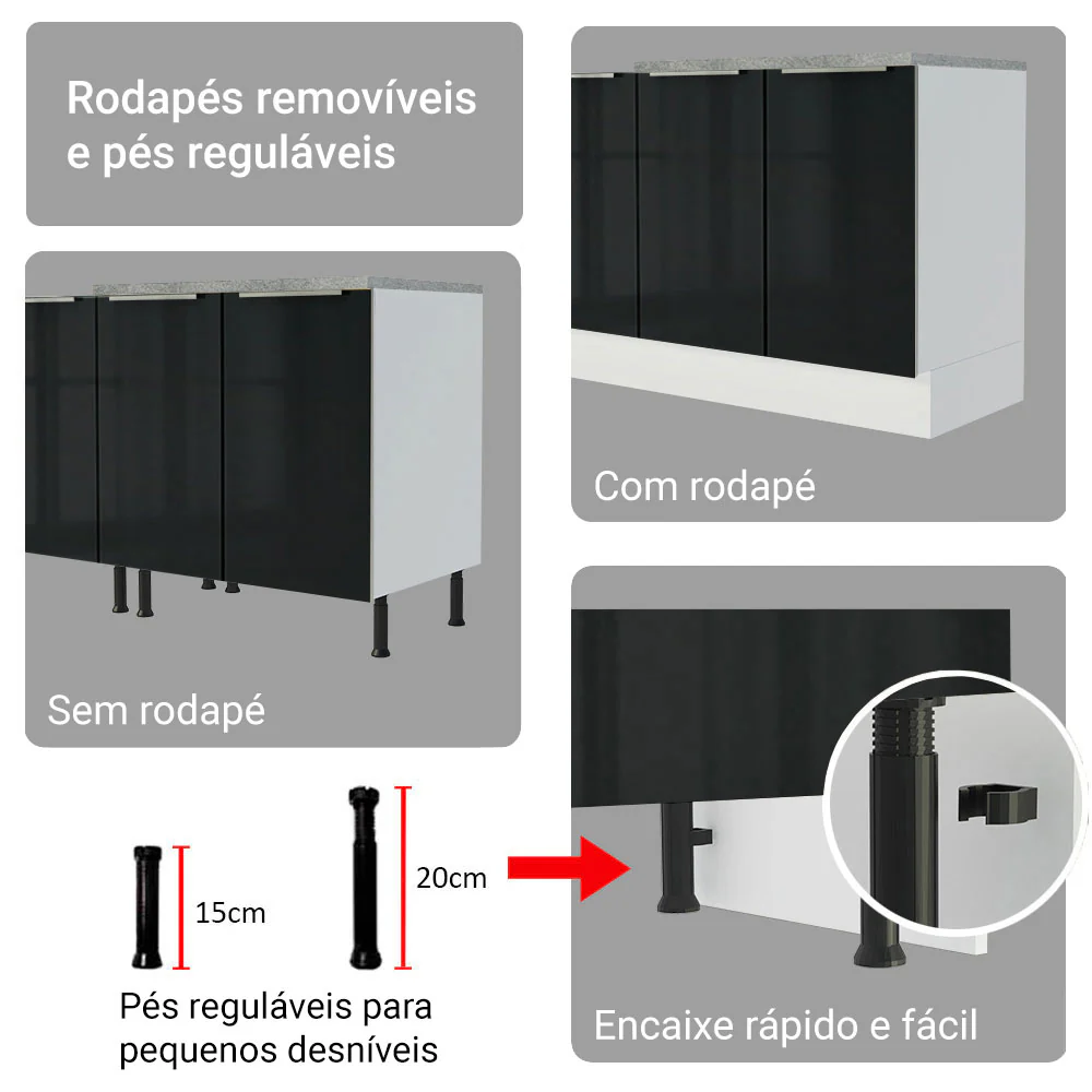 Armário de Cozinha Completa 566 x 60 cm Branco/Preto Lux Madesa 01 - Image 10