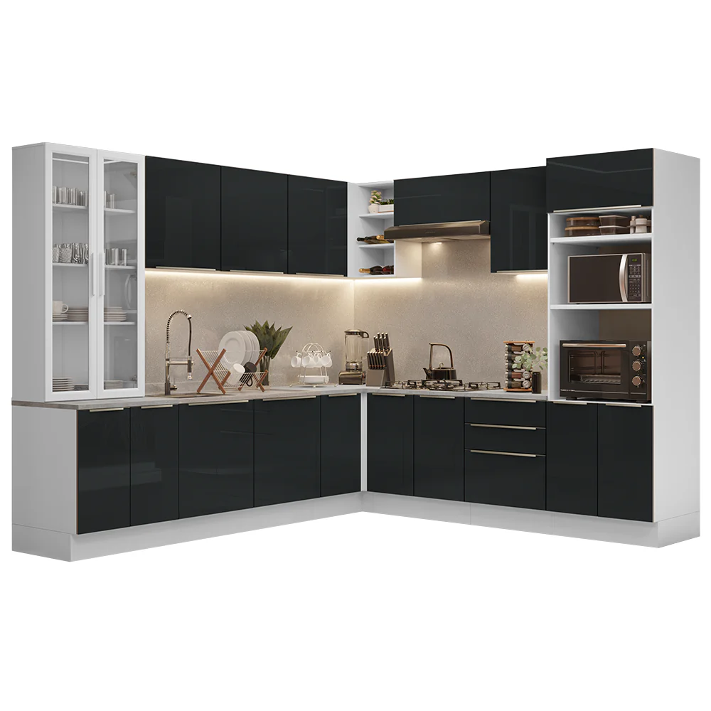 Armário de Cozinha Completa 566 x 60 cm Branco/Preto Lux Madesa 01 - Image 2