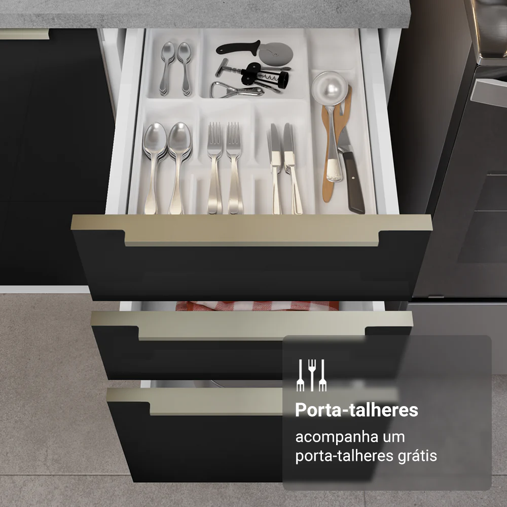 Armário de Cozinha Completa 566 x 60 cm Branco/Preto Lux Madesa 01 - Image 8