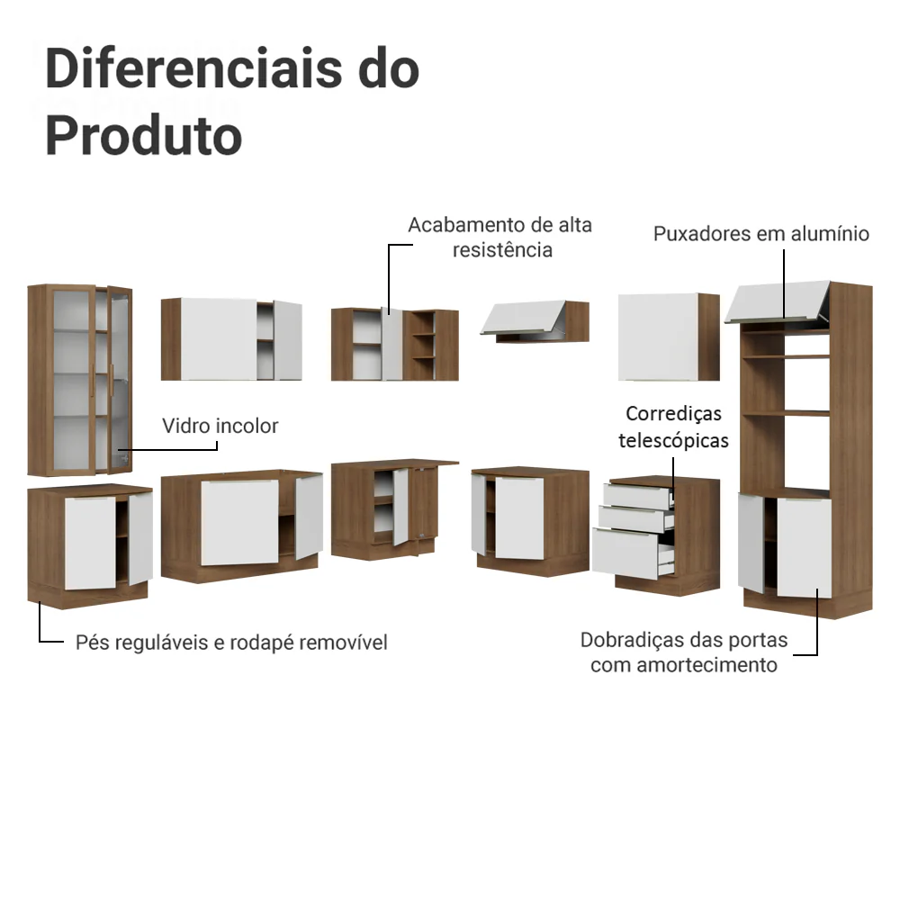 Armário de Cozinha Completa 566 x 60 cm Rustic/Branco Veludo Lux Madesa 01 - Image 4