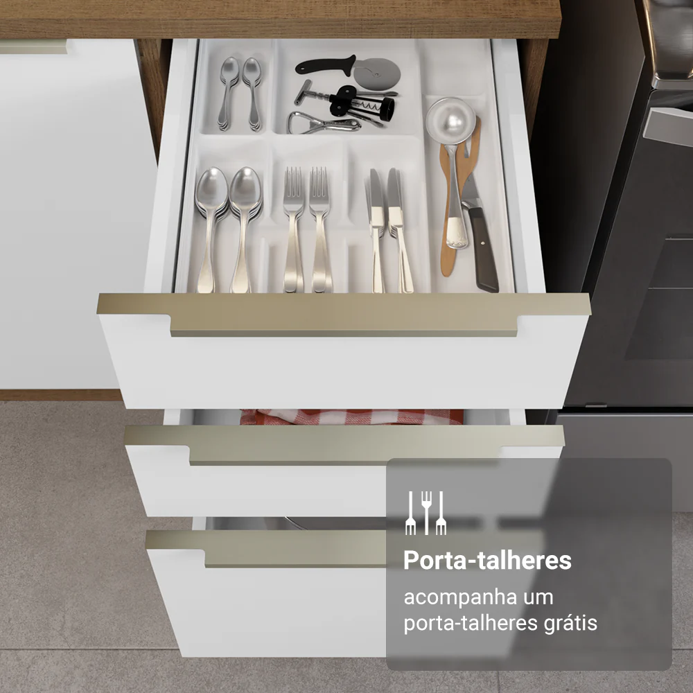 Armário de Cozinha Completa 566 x 60 cm Rustic/Branco Veludo Lux Madesa 01 - Image 7