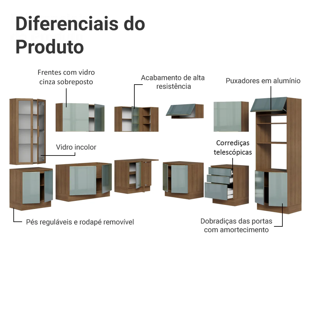 Armário de Cozinha Completa 566 x 60 cm Rustic/Cinza Lux Madesa 01 - Image 4
