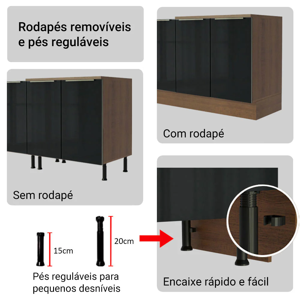 Armário de Cozinha Completa 566 x 60 cm Rustic/Preto Lux Madesa 01 - Image 10