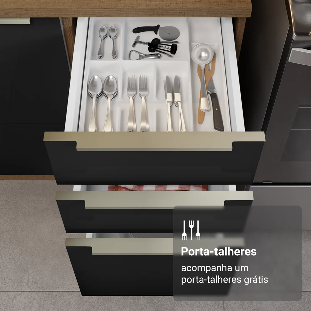 Armário de Cozinha Completa 566 x 60 cm Rustic/Preto Lux Madesa 01 - Image 8