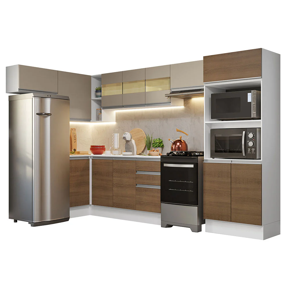 Armário de Cozinha Completa de Canto 100% MDF 447cm Branco/Rustic/Crema Smart Madesa 01 - Image 2