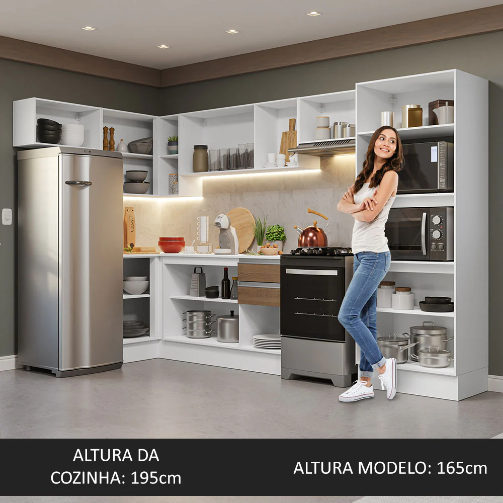 Armário de Cozinha Completa de Canto 100% MDF 447cm Branco/Rustic/Crema Smart Madesa 01 - Image 5