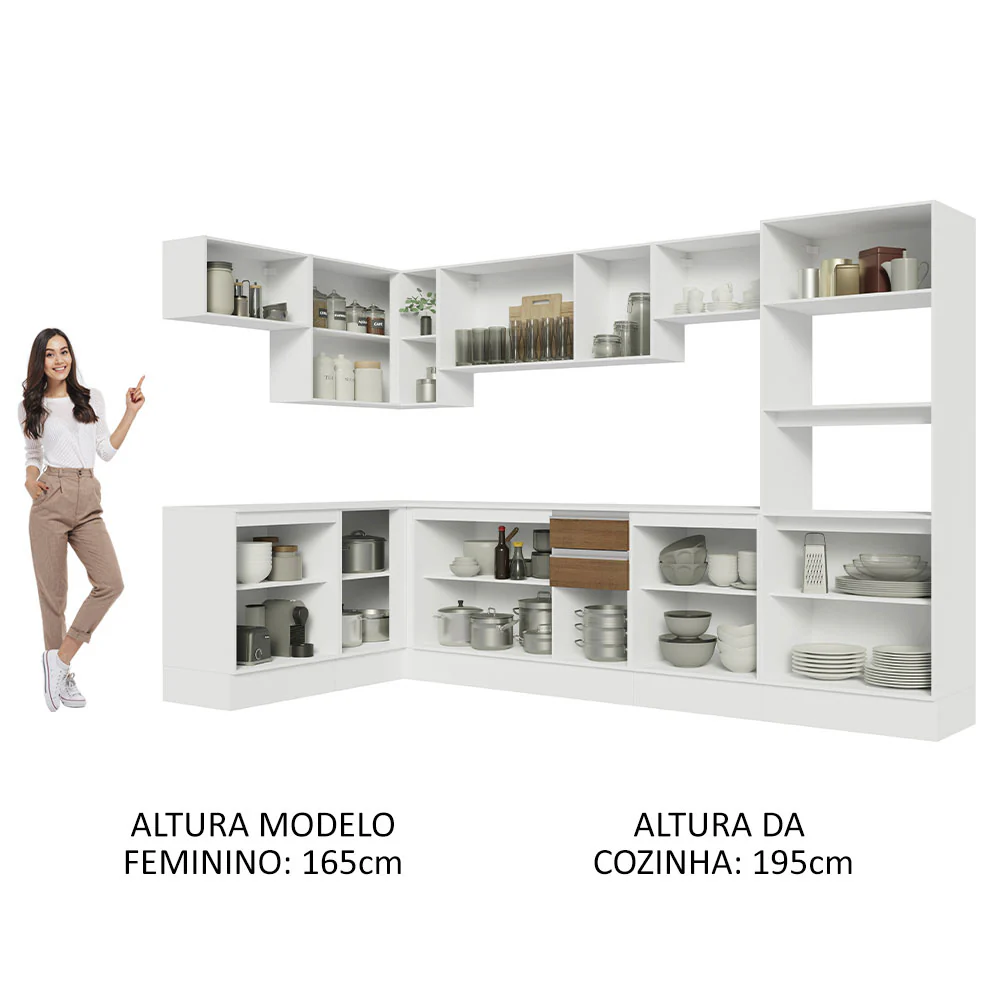 Armário de Cozinha Completa de Canto 100% MDF 447cm Branco/Rustic/Crema Smart Madesa 02 - Image 5