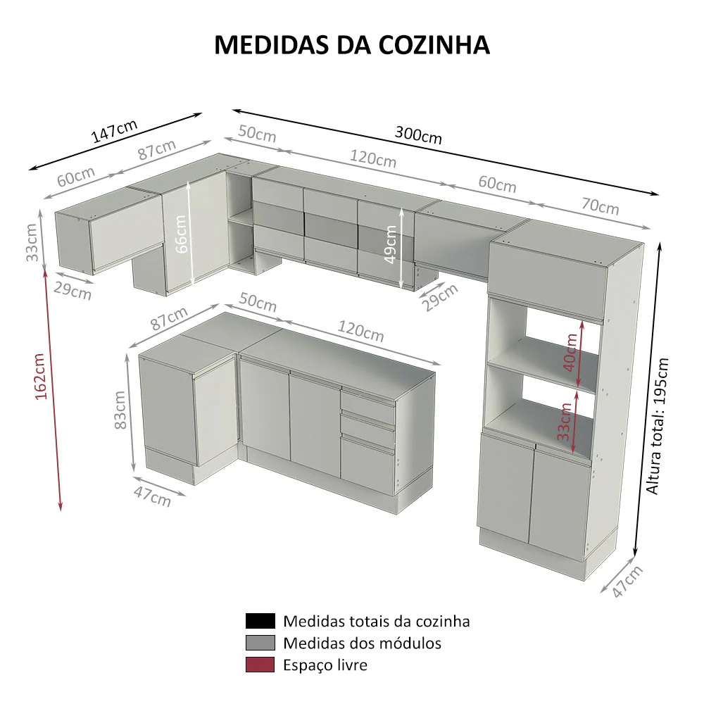 Armário de Cozinha Completa de Canto 100% MDF 447cm Branco Smart Madesa 01 - Image 3