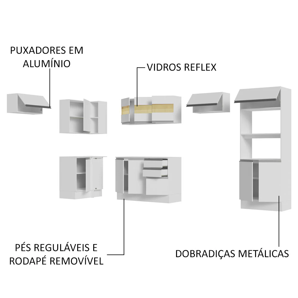 Armário de Cozinha Completa de Canto 100% MDF 447cm Branco Smart Madesa 01 - Image 4