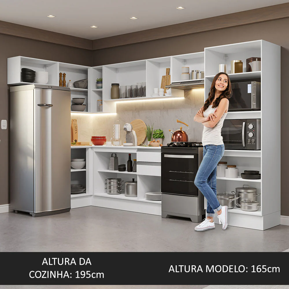 Armário de Cozinha Completa de Canto 100% MDF 447cm Branco Smart Madesa 01 - Image 5
