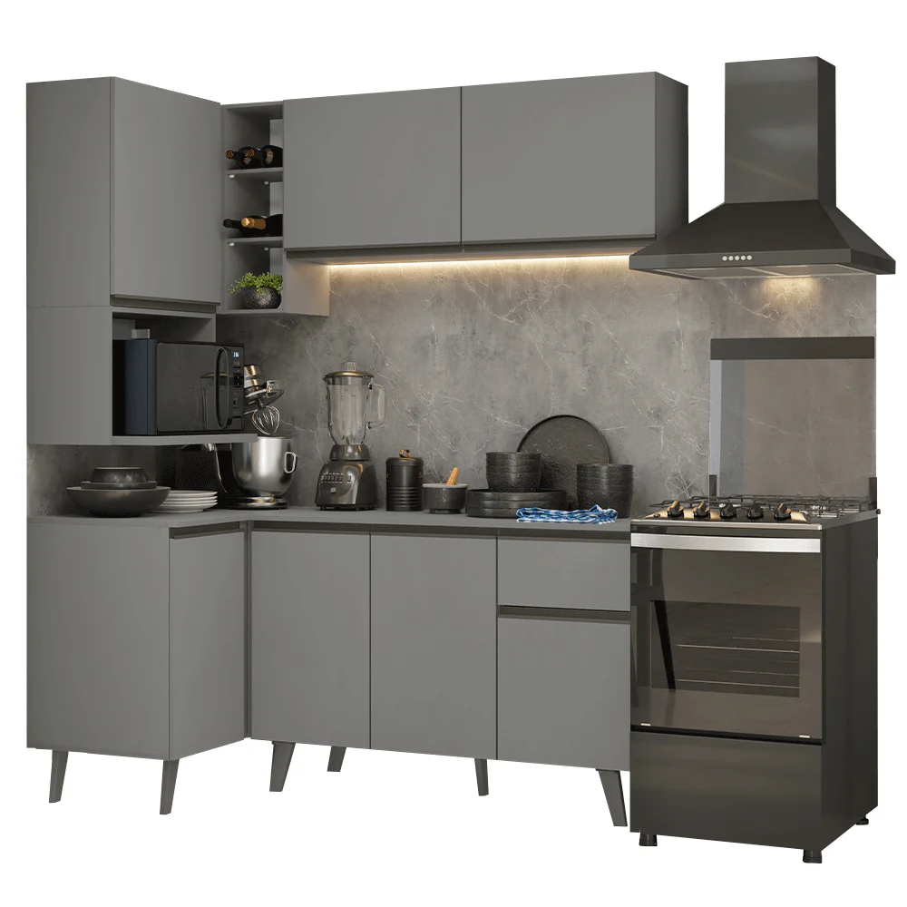 Armário de Cozinha Completa de Canto 265 cm Cinza Nice Madesa 05 - Image 2