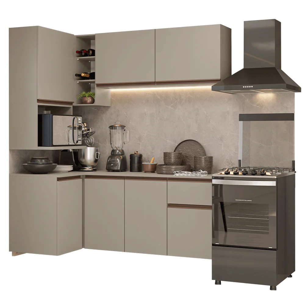Armário de Cozinha Completa de Canto 265 cm Suspensa Crema Nice Madesa 06 - Image 2