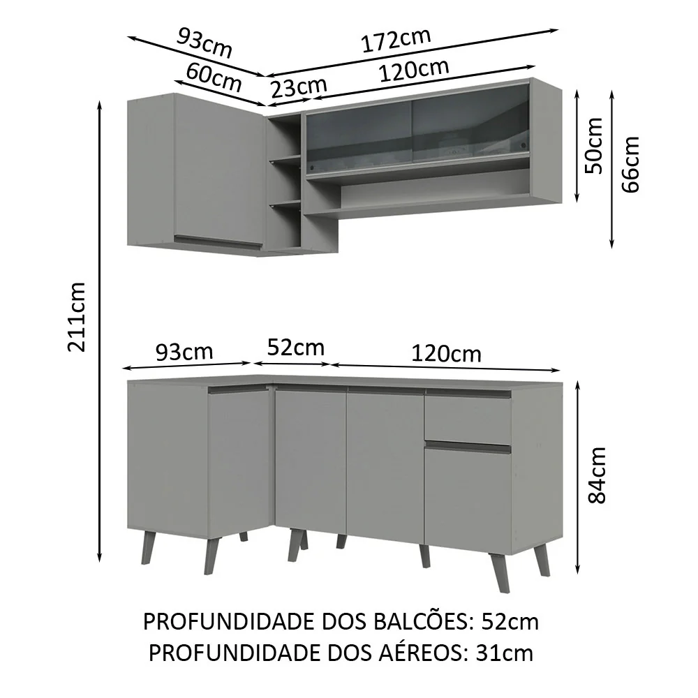 Armário de Cozinha Completa de Canto 265cm Cinza Nice Madesa 01 - Image 3