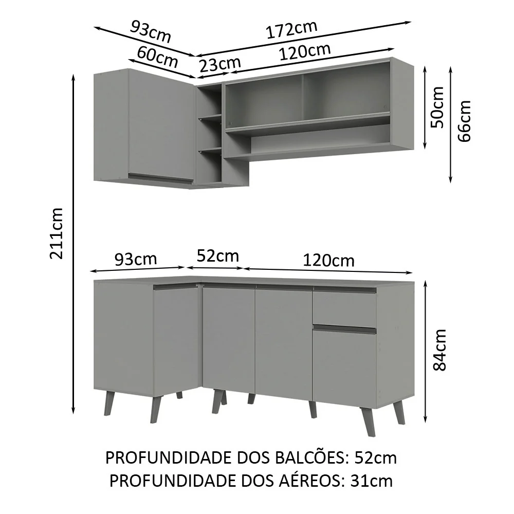 Armário de Cozinha Completa de Canto 265cm Cinza Nice Madesa 02 - Image 3