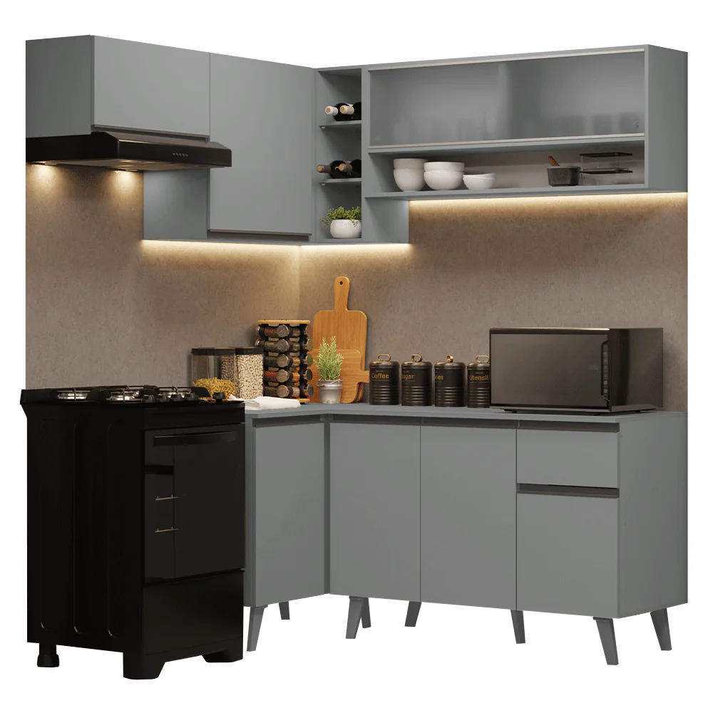 Armário de Cozinha Completa de Canto 325cm Cinza Nice Madesa 03 - Image 2