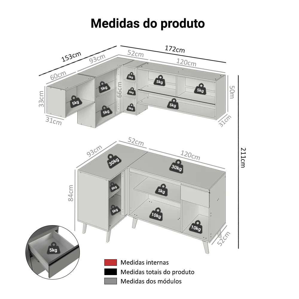 Armário de Cozinha Completa de Canto 325cm Cinza Nice Madesa 03 - Image 3