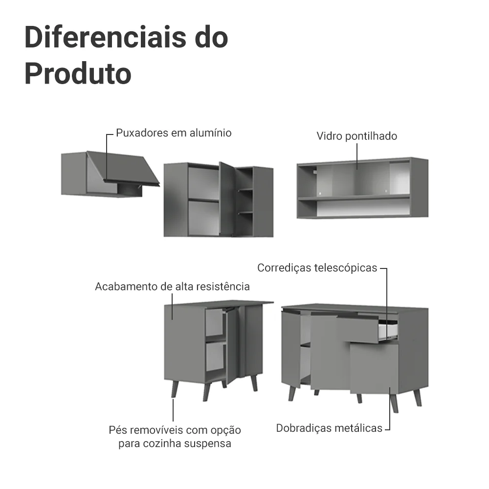 Armário de Cozinha Completa de Canto 325cm Cinza Nice Madesa 03 - Image 4