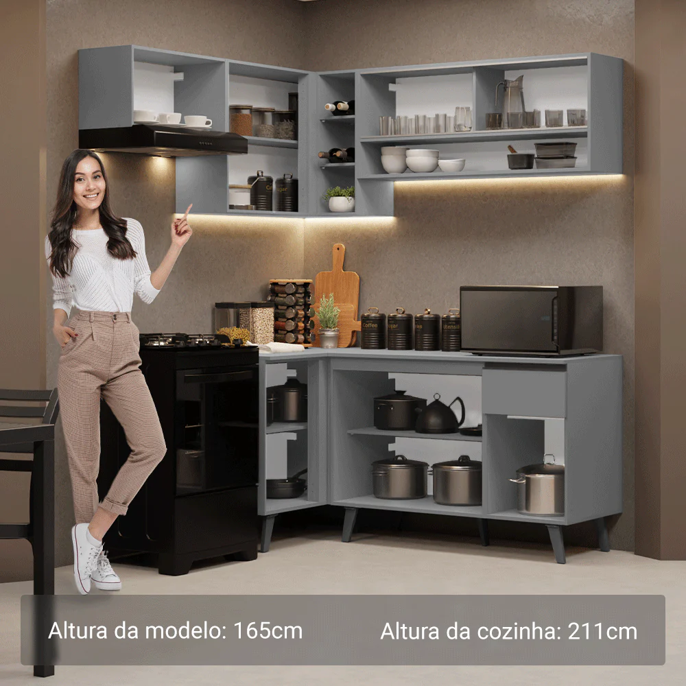 Armário de Cozinha Completa de Canto 325cm Cinza Nice Madesa 03 - Image 5