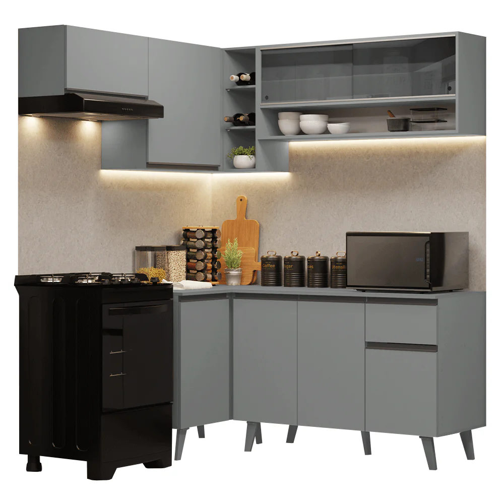 Armário de Cozinha Completa de Canto 325cm Cinza Nice Madesa 04 - Image 2