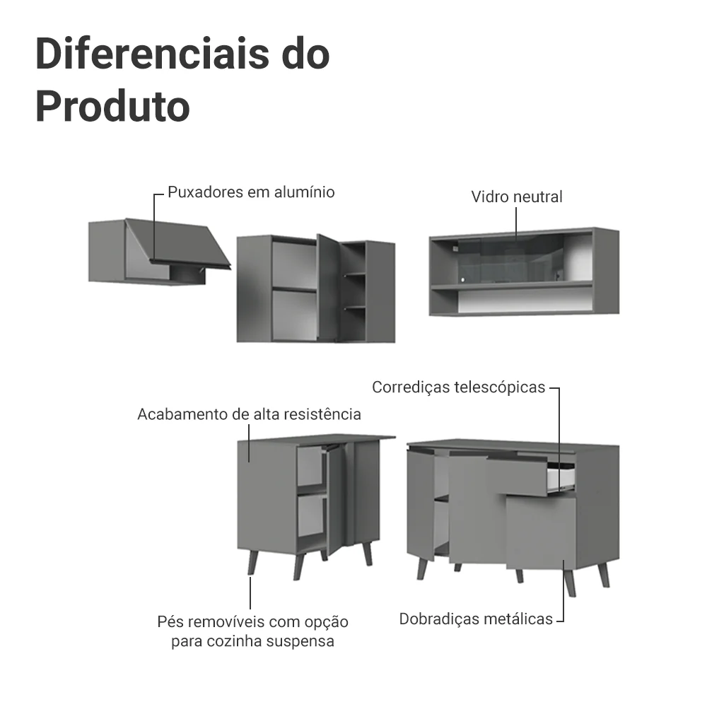 Armário de Cozinha Completa de Canto 325cm Cinza Nice Madesa 04 - Image 4